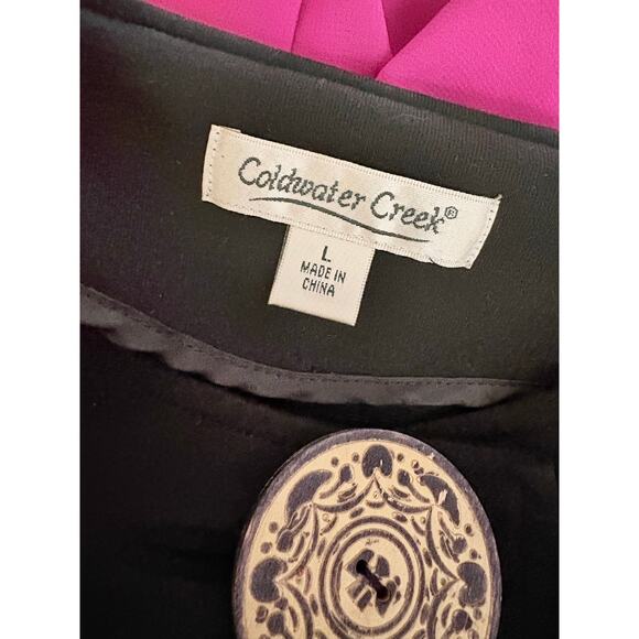 Coldwater Creek Black Swing Top L Large Button Front Blouse Cape Style - Picture 6 of 7